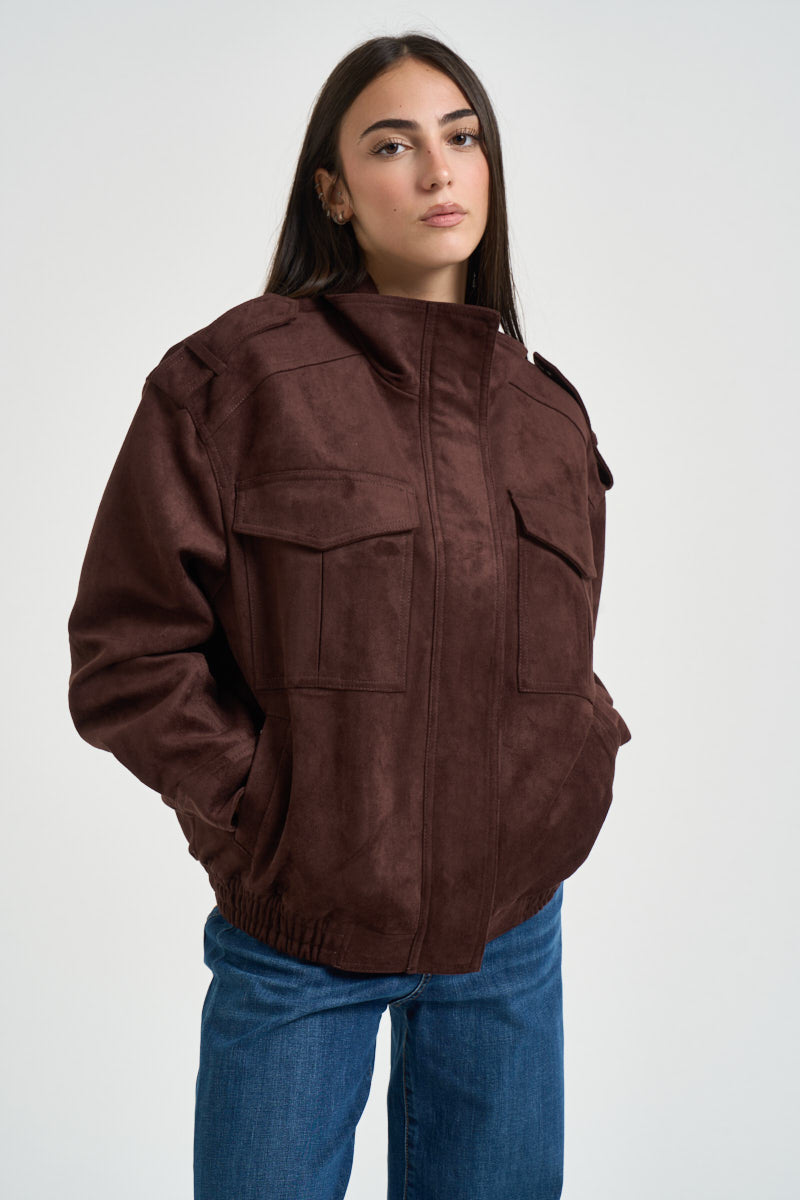 Bomber donna in suede cioccolato ARIELLE CHOCOLAT GRACE AND MILA 