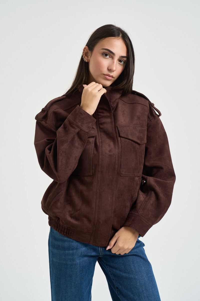 Bomber donna in suede cioccolato ARIELLE CHOCOLAT GRACE AND MILA 