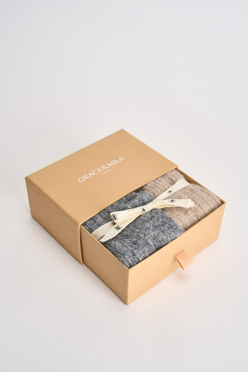 Set calze donna in maglia grigia e beige - 1