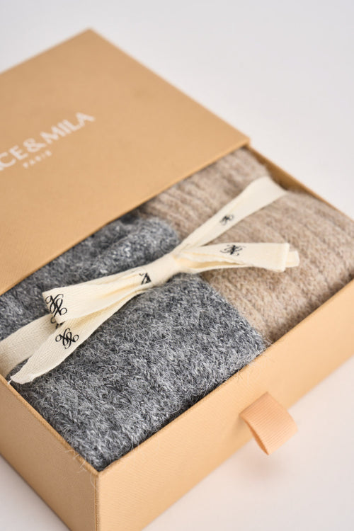 Set calze donna in maglia grigia e beige - 2