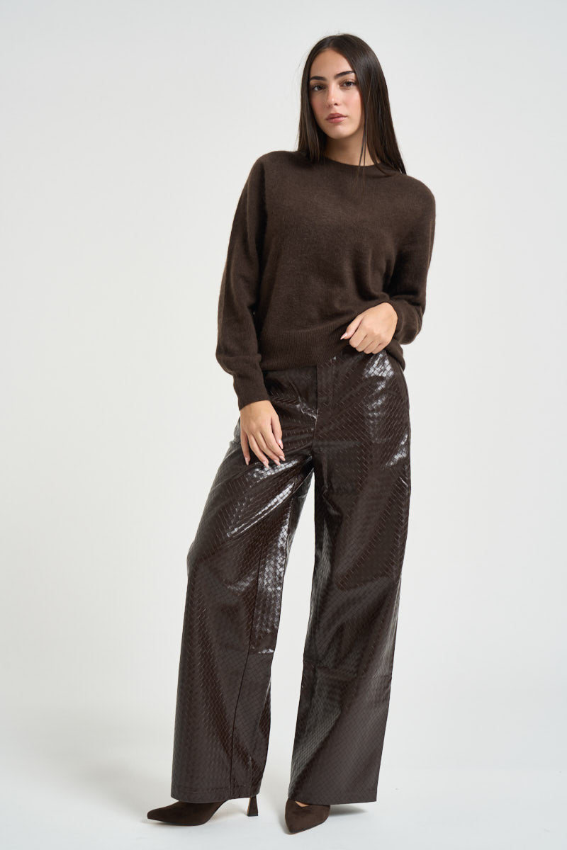 Pantaloni donna in ecopelle marrone scuro ARTIUS CHOCOLAT GRACE AND MILA 