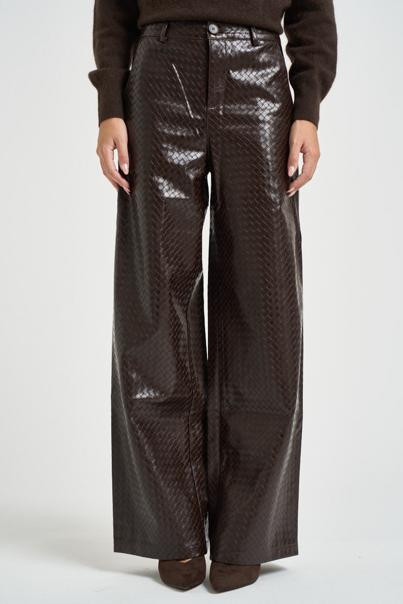 Pantaloni donna in ecopelle marrone scuro ARTIUS CHOCOLAT GRACE AND MILA 