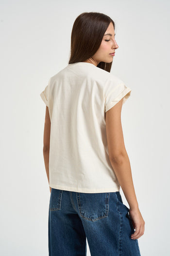 T-shirt donna con stampa panna - 3