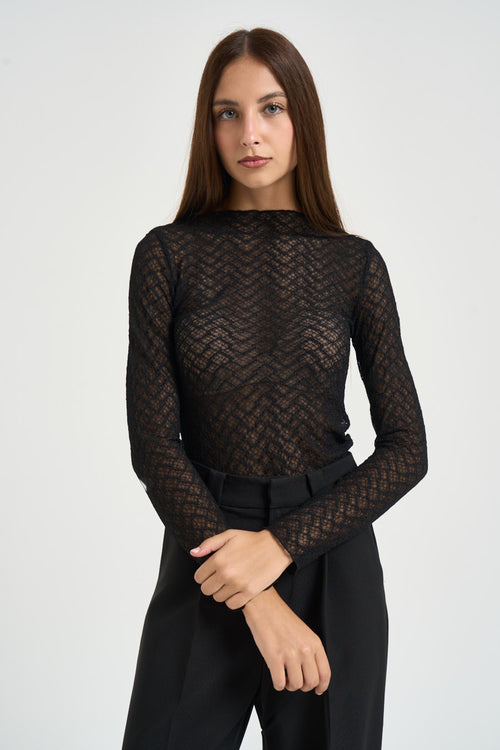 Maglia donna in pizzo nero - 2