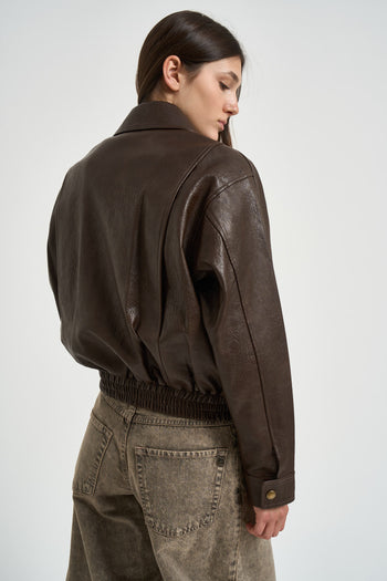 Giacchino donna in ecopelle marrone - 6