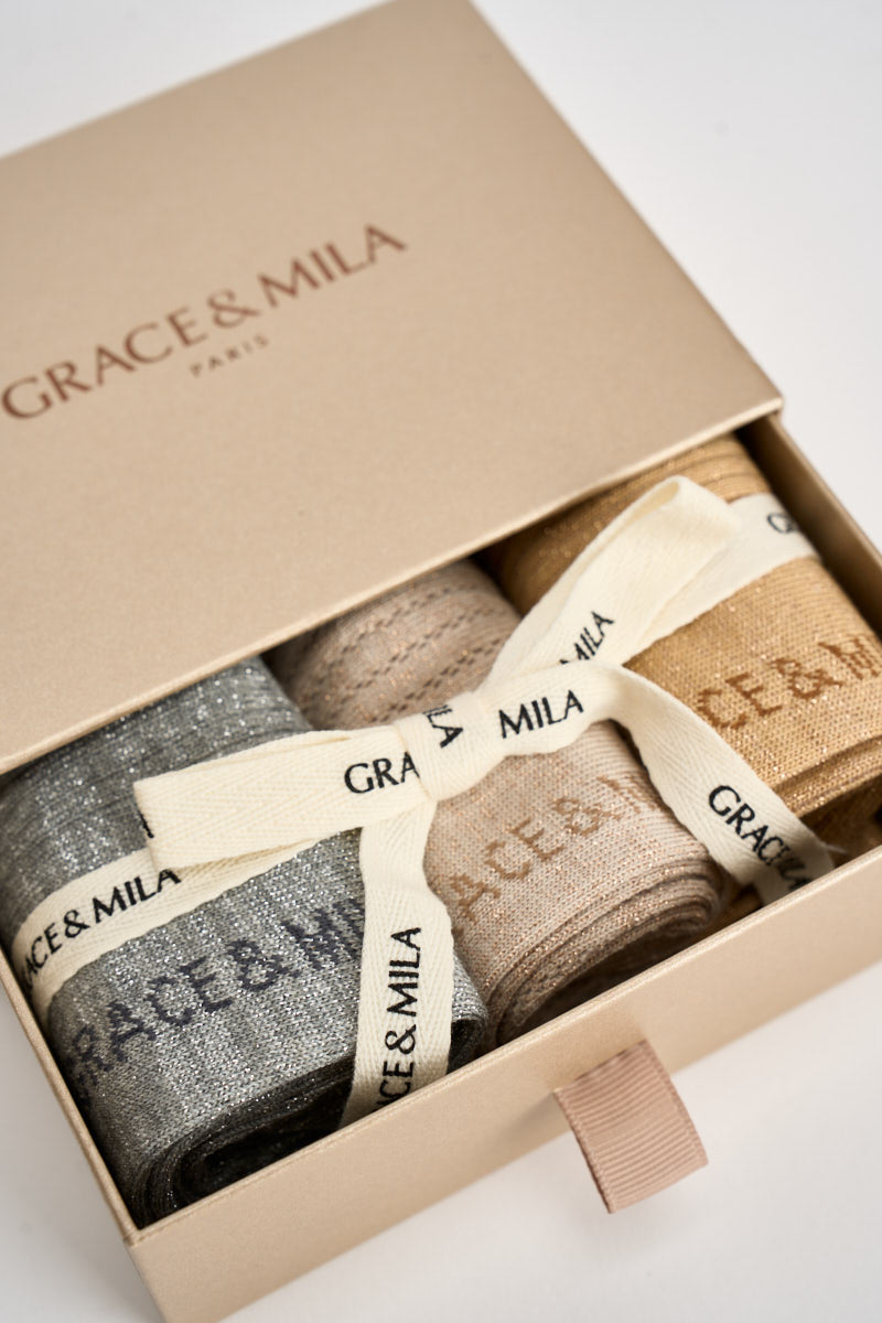 Set calze donna in maglia grigio, rosa antico e cammello BLINDY MULTICO GRACE AND MILA 