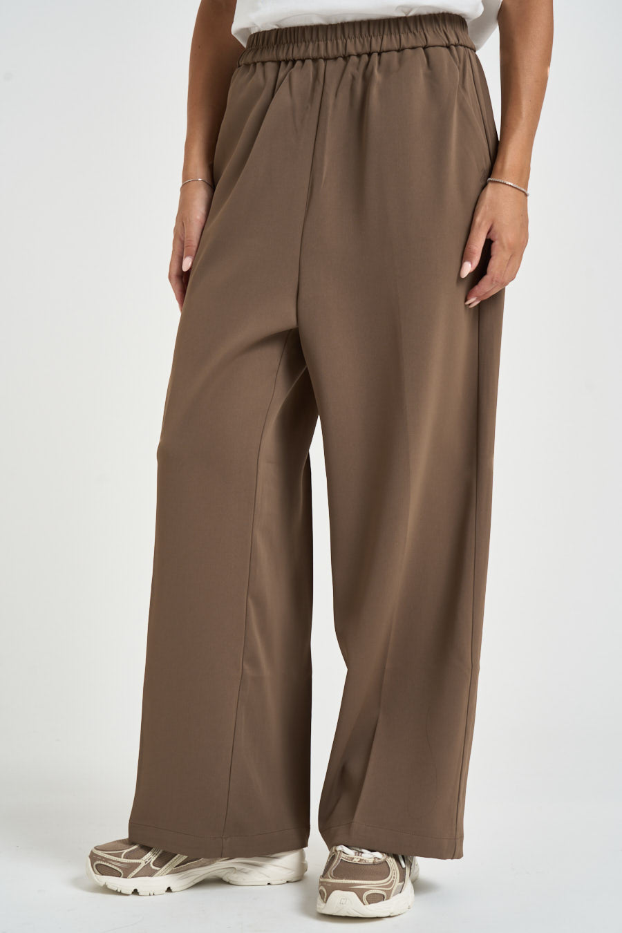 Pantalone donna vita elasticizzata marrone NOBLESSE TAUPE GRACE AND MILA 