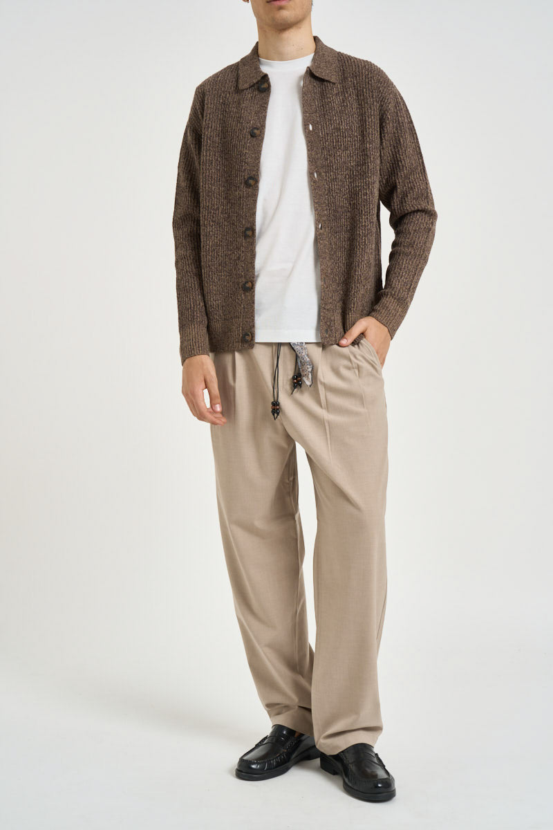 Cardigan uomo in maglia marrone mélange 3224H MORO HAMAKI-HO MILANO 