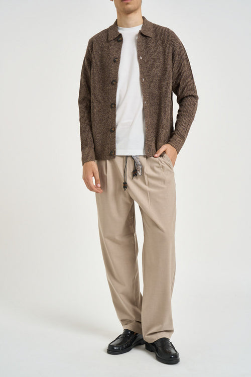 Cardigan uomo in maglia marrone mélange - 1