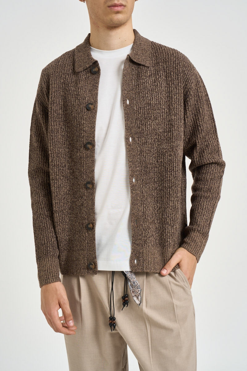 Cardigan uomo in maglia marrone mélange 3224H MORO HAMAKI-HO MILANO 