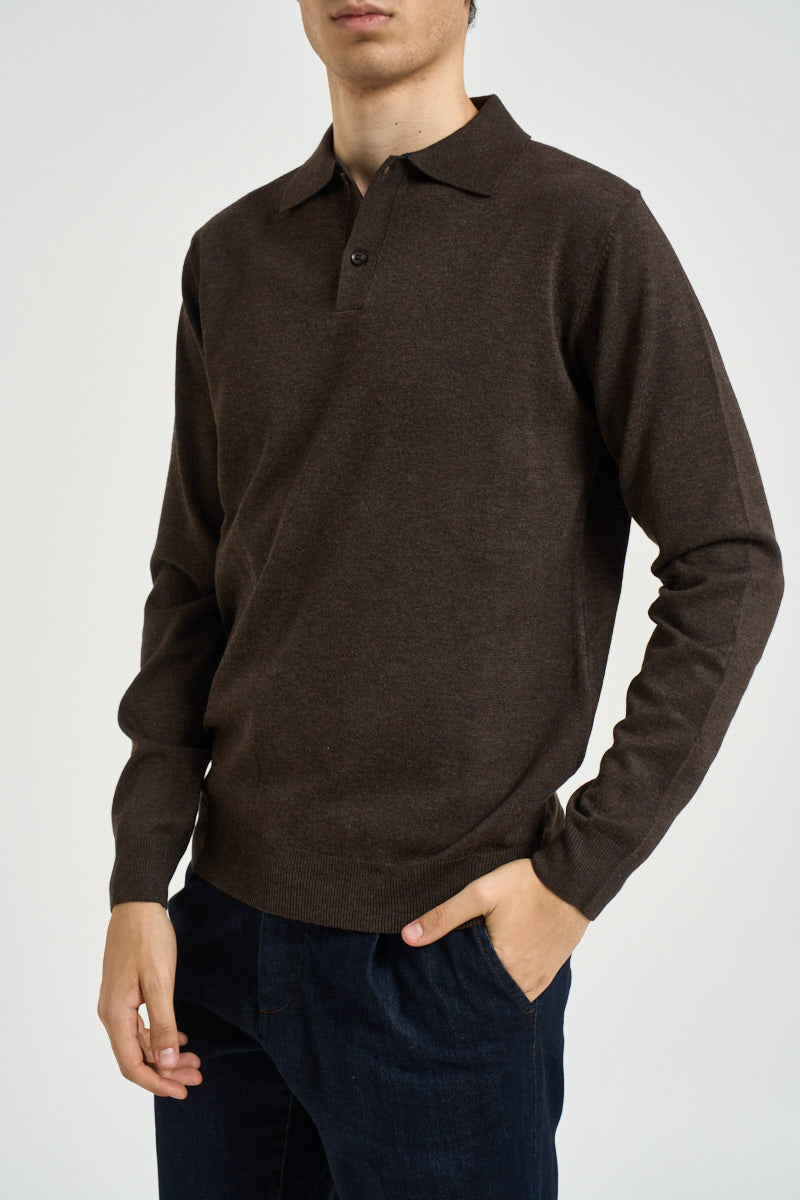 Polo uomo in maglia marrone 3234H MORO MEL. HAMAKI-HO MILANO 