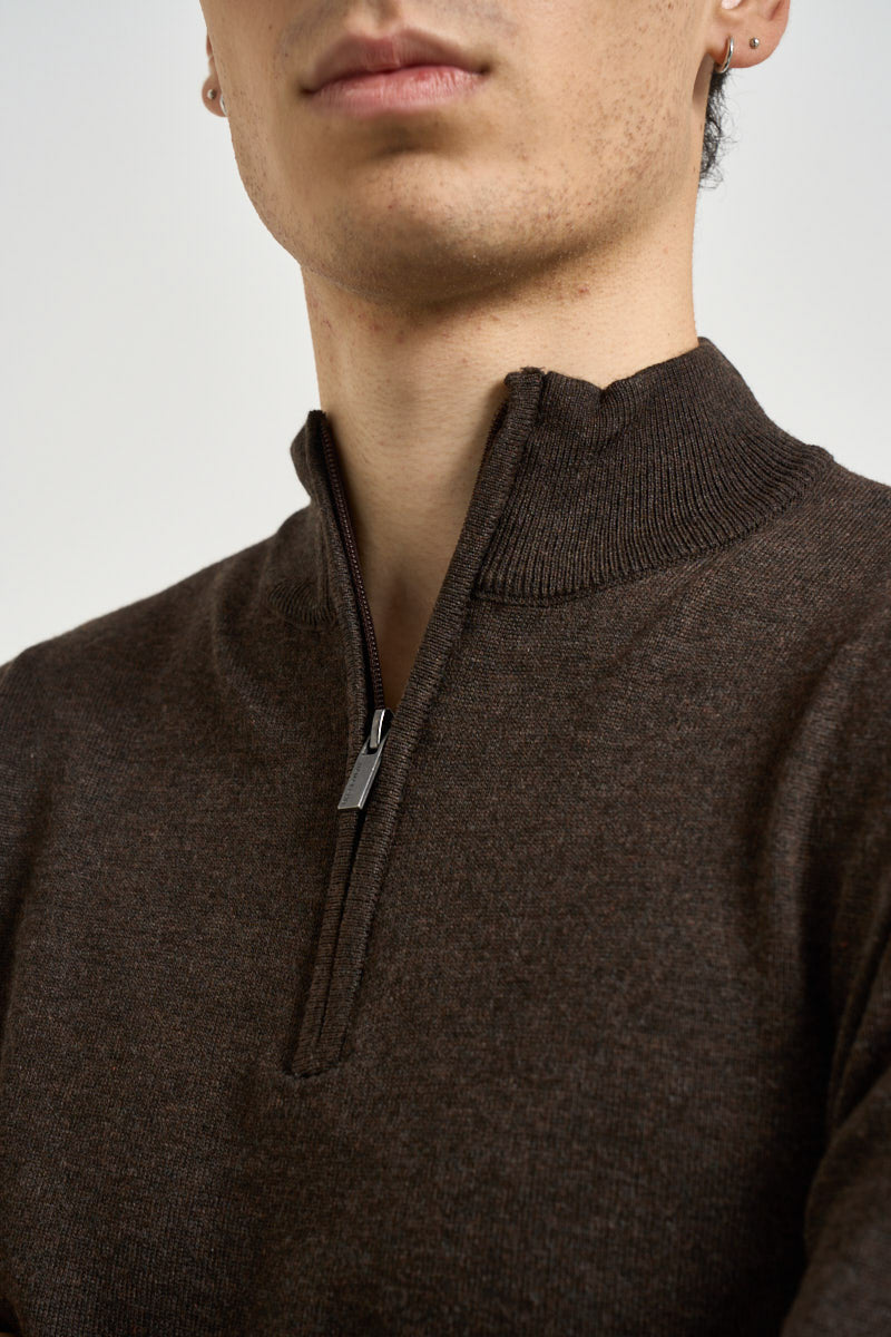 Maglia uomo a mezza zip marrone 3238H MORO MEL HAMAKI-HO MILANO 
