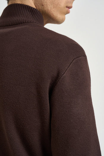 Maglia uomo con mezza zip marrone - 5