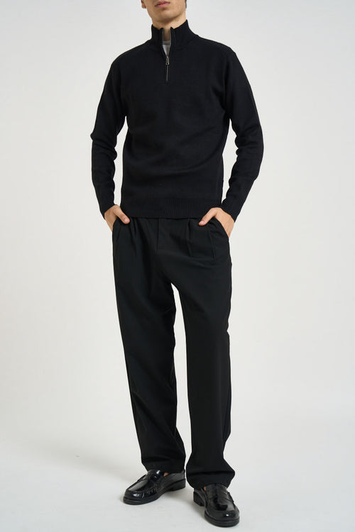 Maglia uomo con mezza zip nera - 1