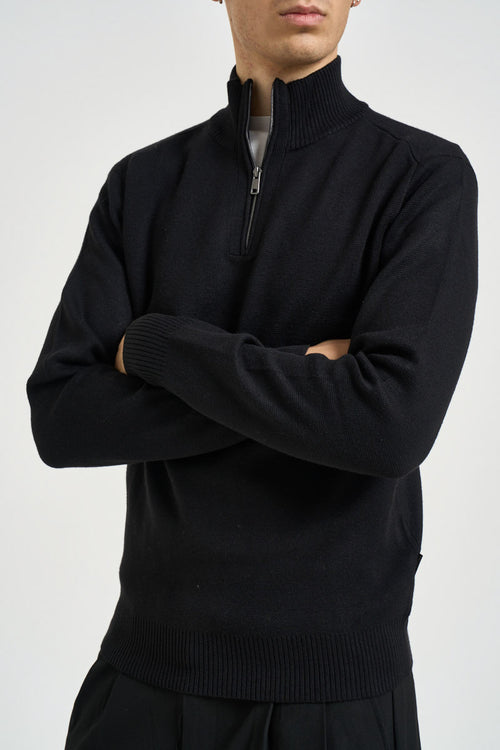 Maglia uomo con mezza zip nera - 2