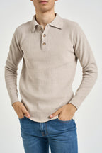 Polo uomo in maglia a coste beige 3254H BEIGE HAMAKI-HO MILANO 