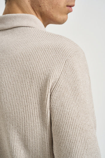 Polo uomo in maglia a coste beige - 4