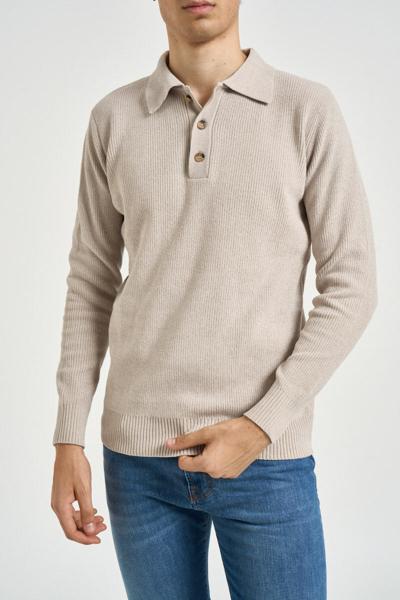 Polo uomo in maglia a coste beige 3254H BEIGE HAMAKI-HO MILANO 