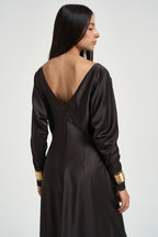 Abito lungo donna marrone scuro AGGIMBA DARK COFFEE IMPERIAL 