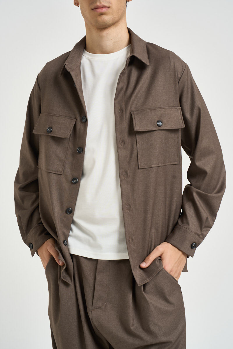 Camicia uomo con tasche a patta taupe C1I9MBV TAUPE IMPERIAL 