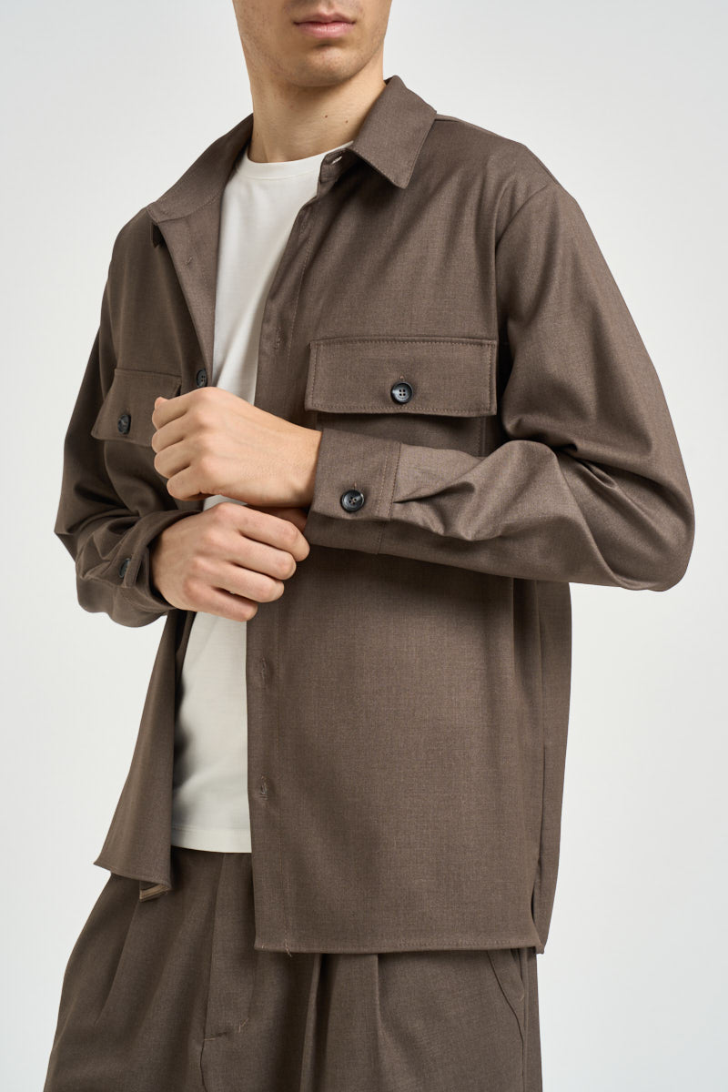 Camicia uomo con tasche a patta taupe C1I9MBV TAUPE IMPERIAL 
