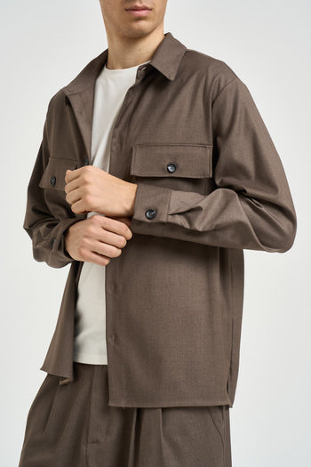 Camicia uomo con tasche a patta taupe - 4