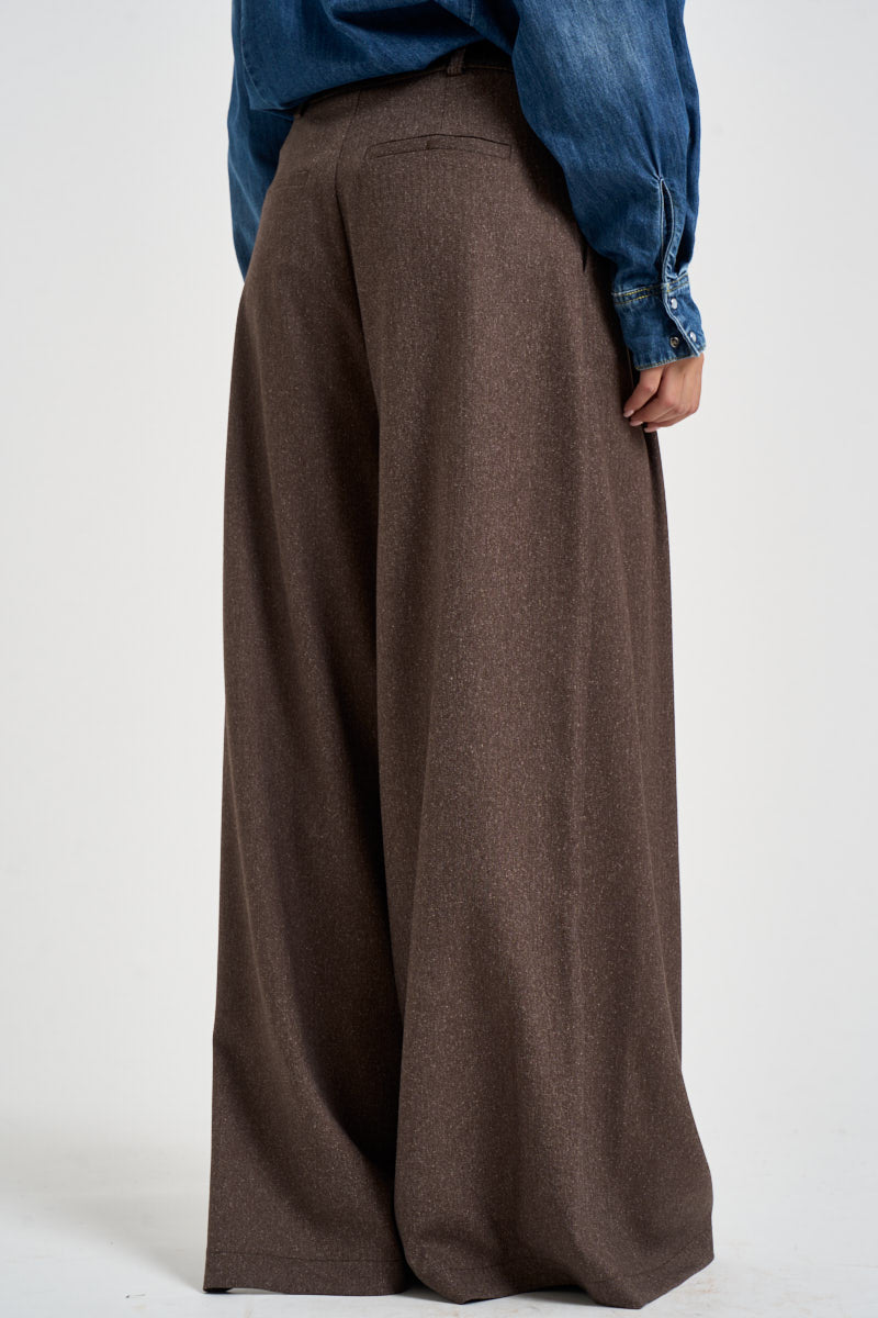 Pantaloni donna a palazzo marroni P9I8MFH MORO IMPERIAL 