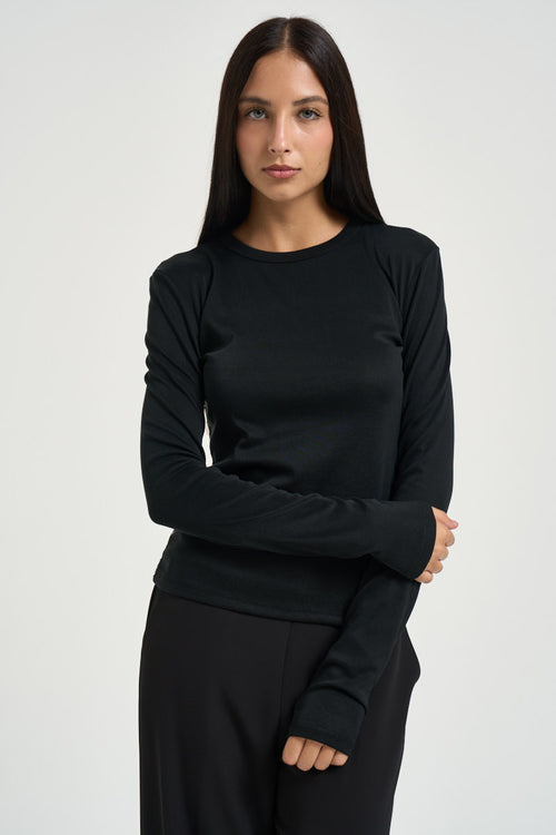 Maglia donna con pizzo nera