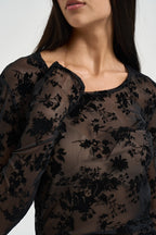 Maglia donna nera in tulle semitrasparente TAD9MDJ NERO IMPERIAL 