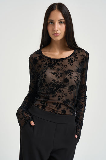Maglia donna nera in tulle semitrasparente - 4