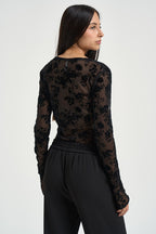 Maglia donna nera in tulle semitrasparente TAD9MDJ NERO IMPERIAL 