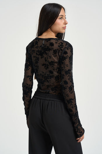 Maglia donna nera in tulle semitrasparente - 5