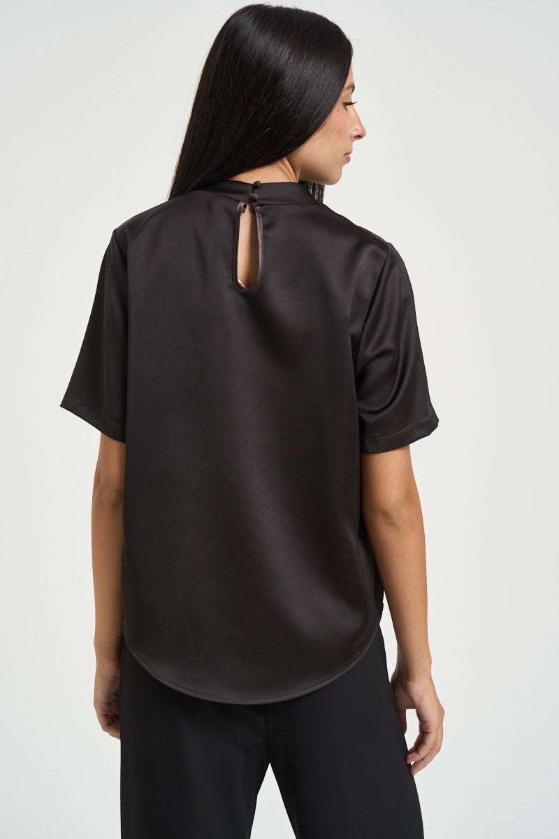 Blusa donna manica corta marrone TAM1MBA DARK COFFEE IMPERIAL 