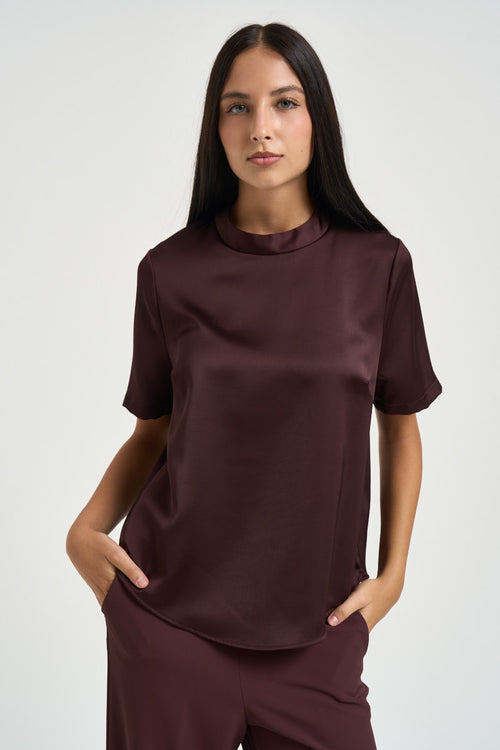 Blusa donna manica corta bordeaux