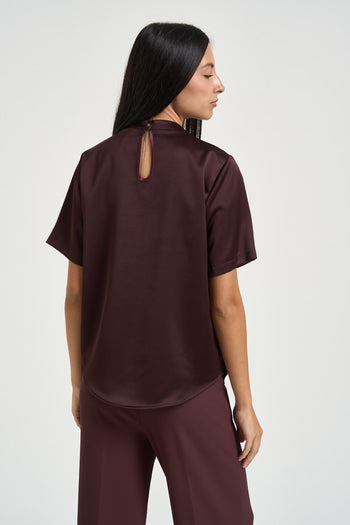Blusa donna manica corta bordeaux - 3