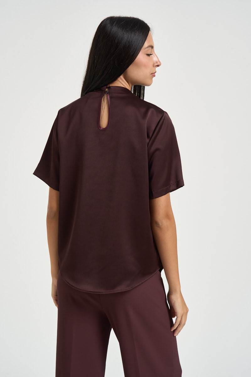 Blusa donna manica corta bordeaux TAM1MBA PLUM NOIR IMPERIAL 