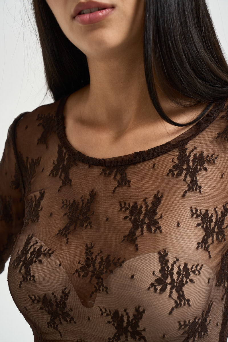Maglia donna in tulle marrone TW91MMX CIOCCOLATO IMPERIAL 