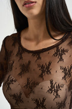 Maglia donna in tulle marrone TW91MMX CIOCCOLATO IMPERIAL 