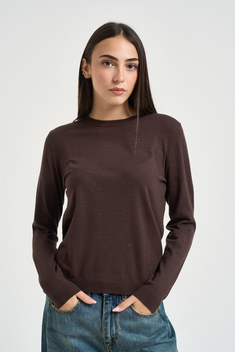Maglia donna girocollo marrone DGF6900 MORO INCLOTH 