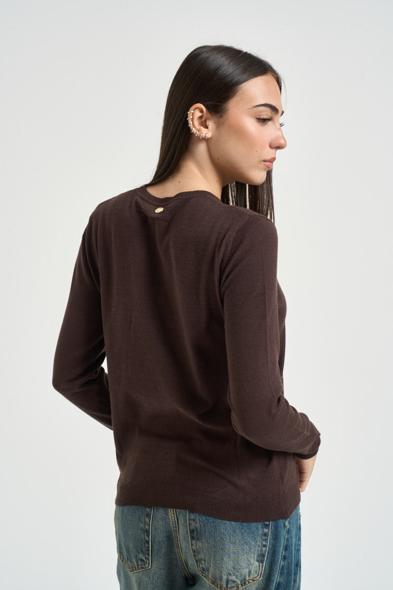 Maglia donna girocollo marrone DGF6900 MORO INCLOTH 