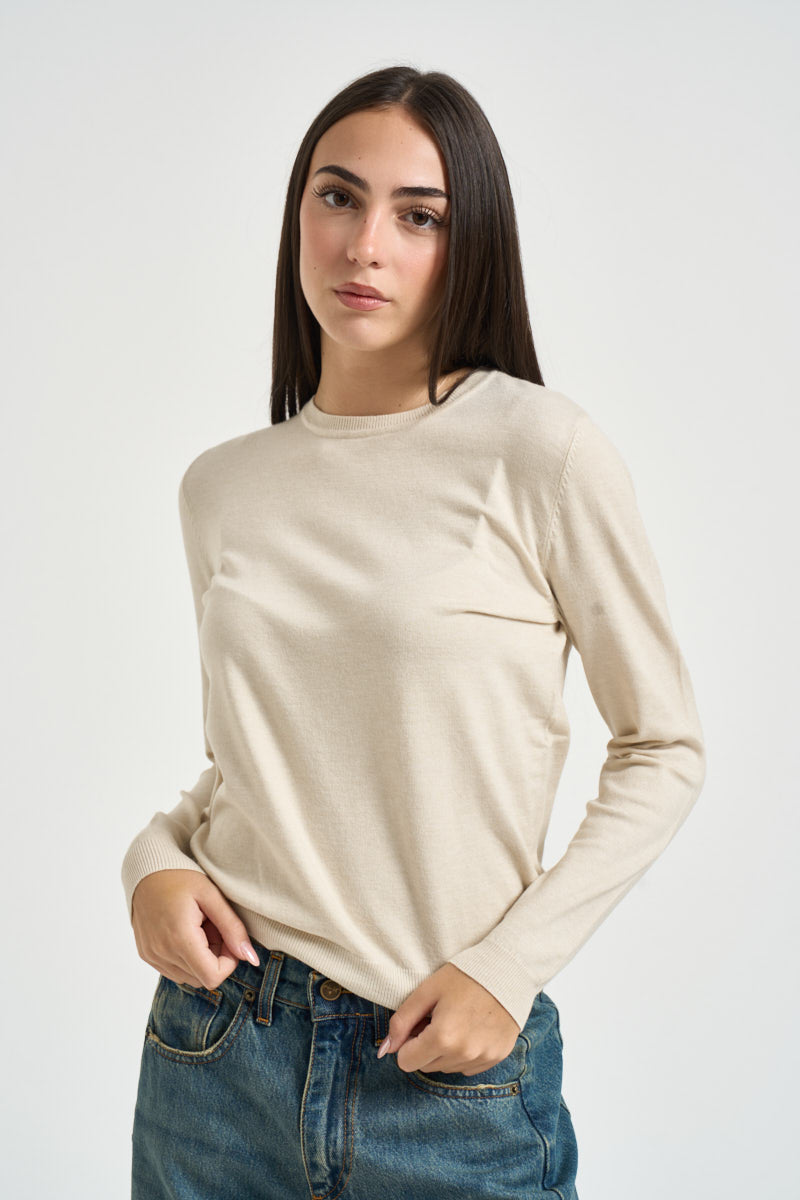 Maglia donna girocollo panna DGF6900 NATURALE INCLOTH 