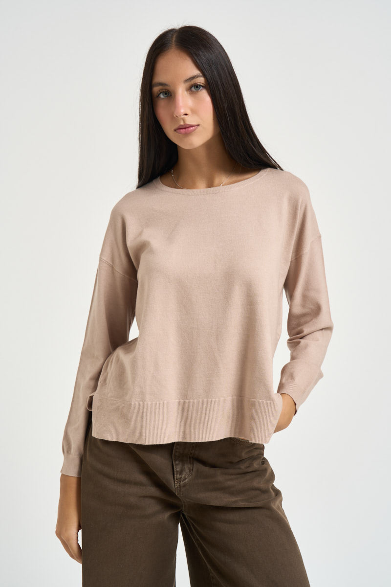 Maglia donna con fondo ampio beige rosato DGF6906 BEIGE INCLOTH 