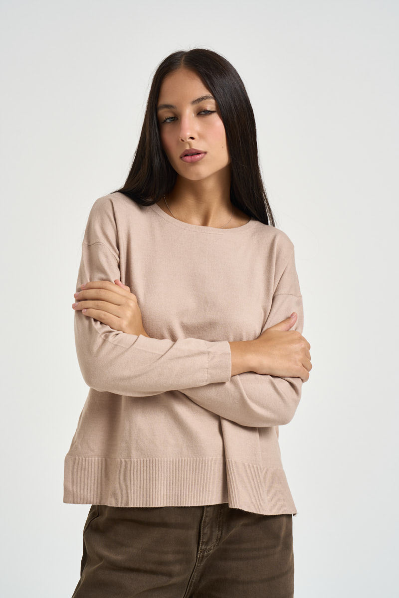 Maglia donna con fondo ampio beige rosato DGF6906 BEIGE INCLOTH 