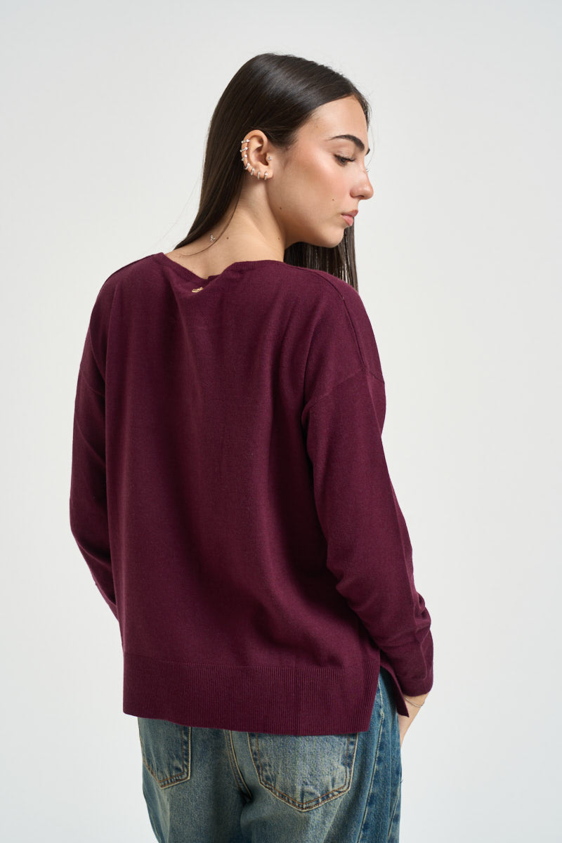Maglia donna con fondo ampio vinaccia DGF6906 BORDEAUX INCLOTH 