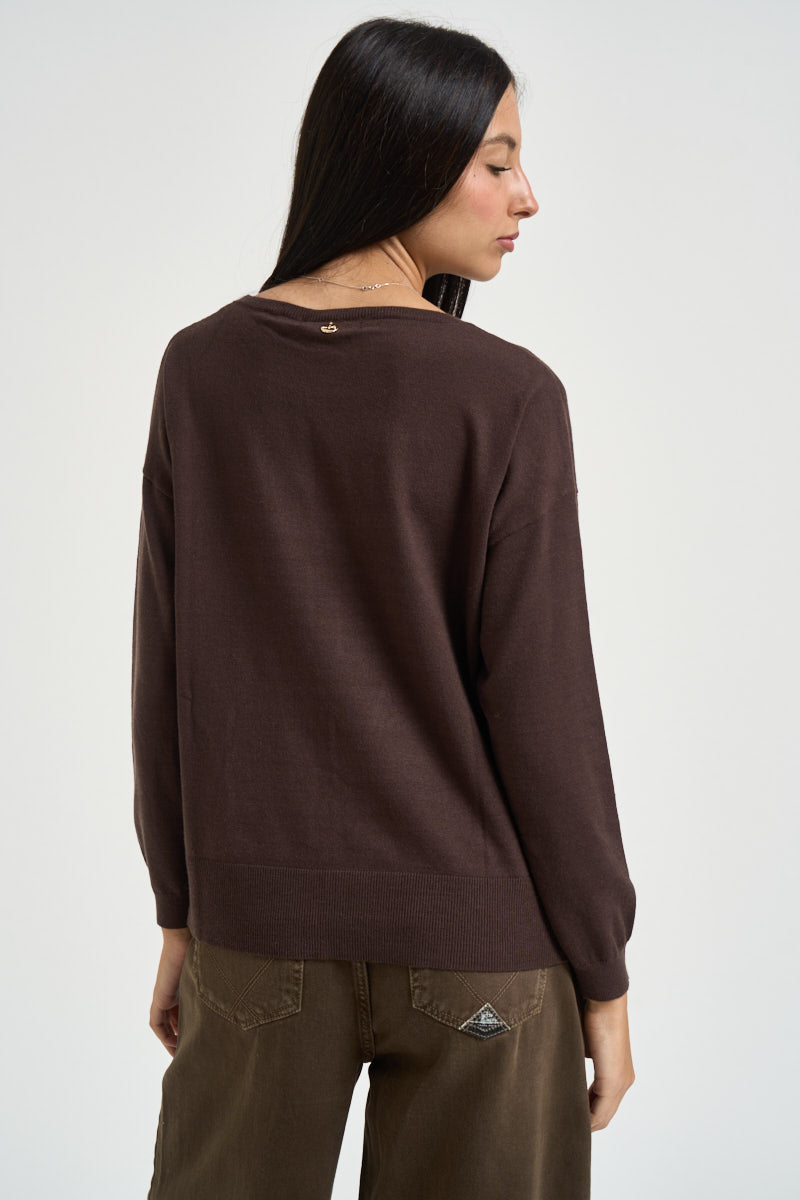 Maglia donna con fondo ampio marrone DGF6906 MORO INCLOTH 