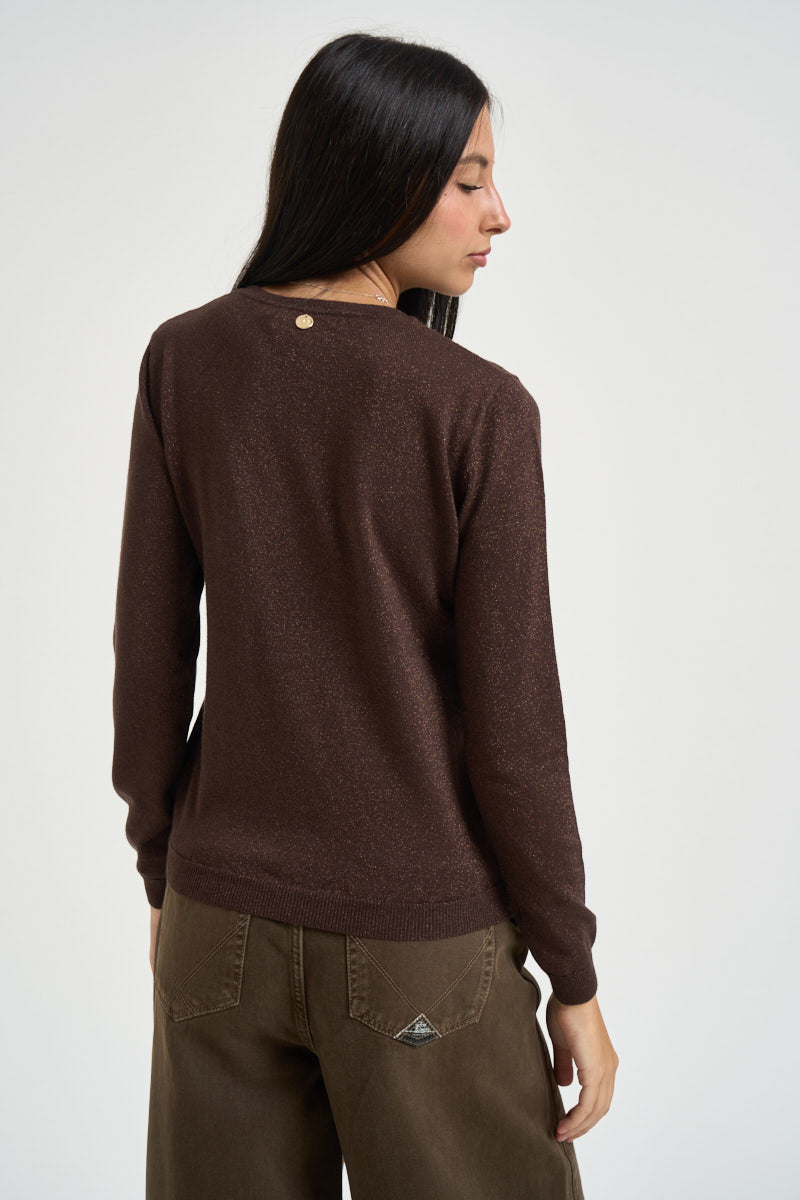 Maglia donna in lurex marrone scuro DGF6940 MORO INCLOTH 