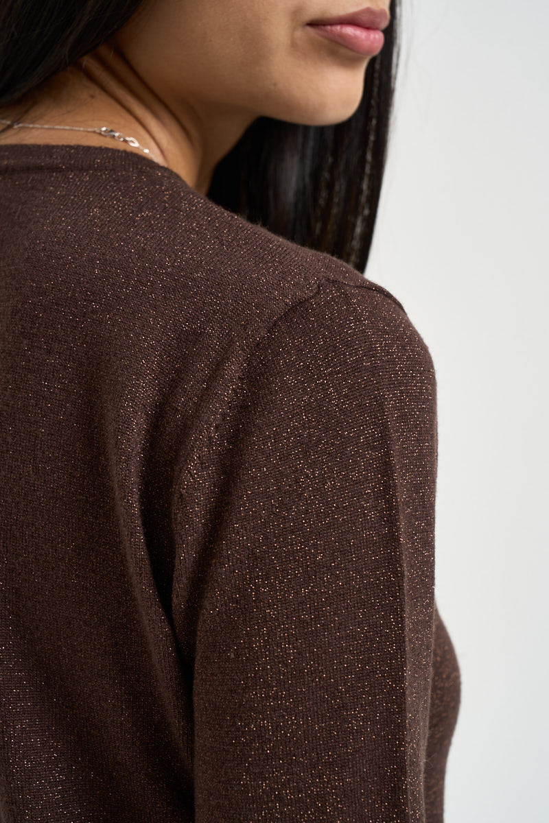 Maglia donna in lurex marrone scuro DGF6940 MORO INCLOTH 