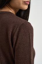 Maglia donna in lurex marrone scuro DGF6940 MORO INCLOTH 