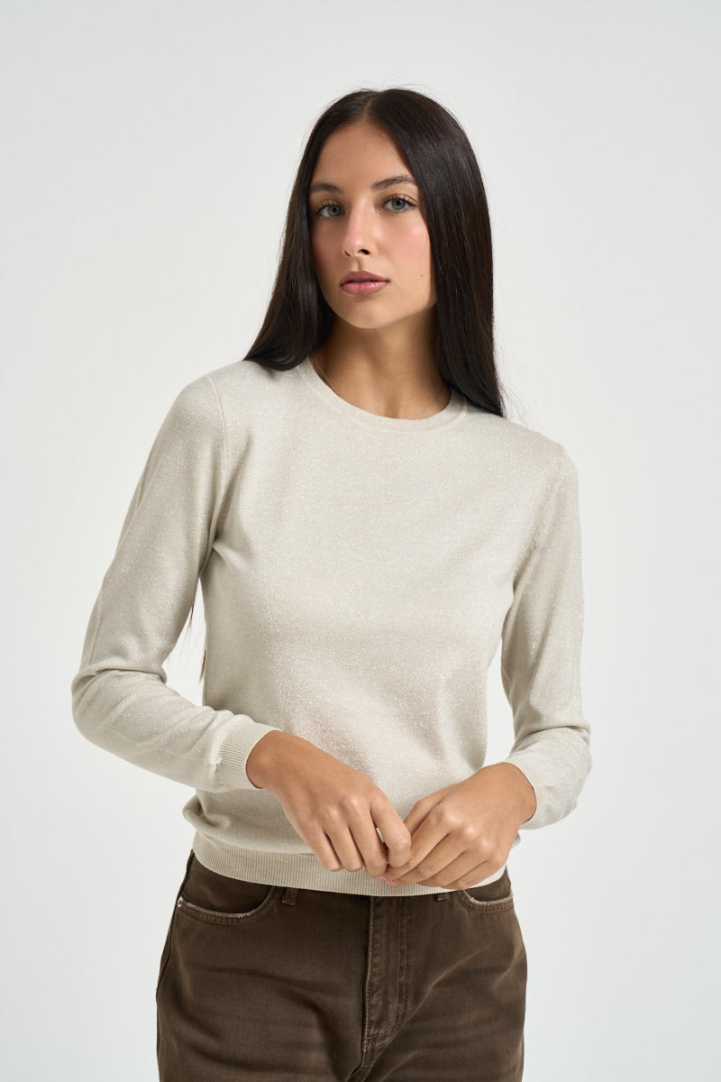 Maglia donna in lurex panna DGF6940 NATURALE INCLOTH 