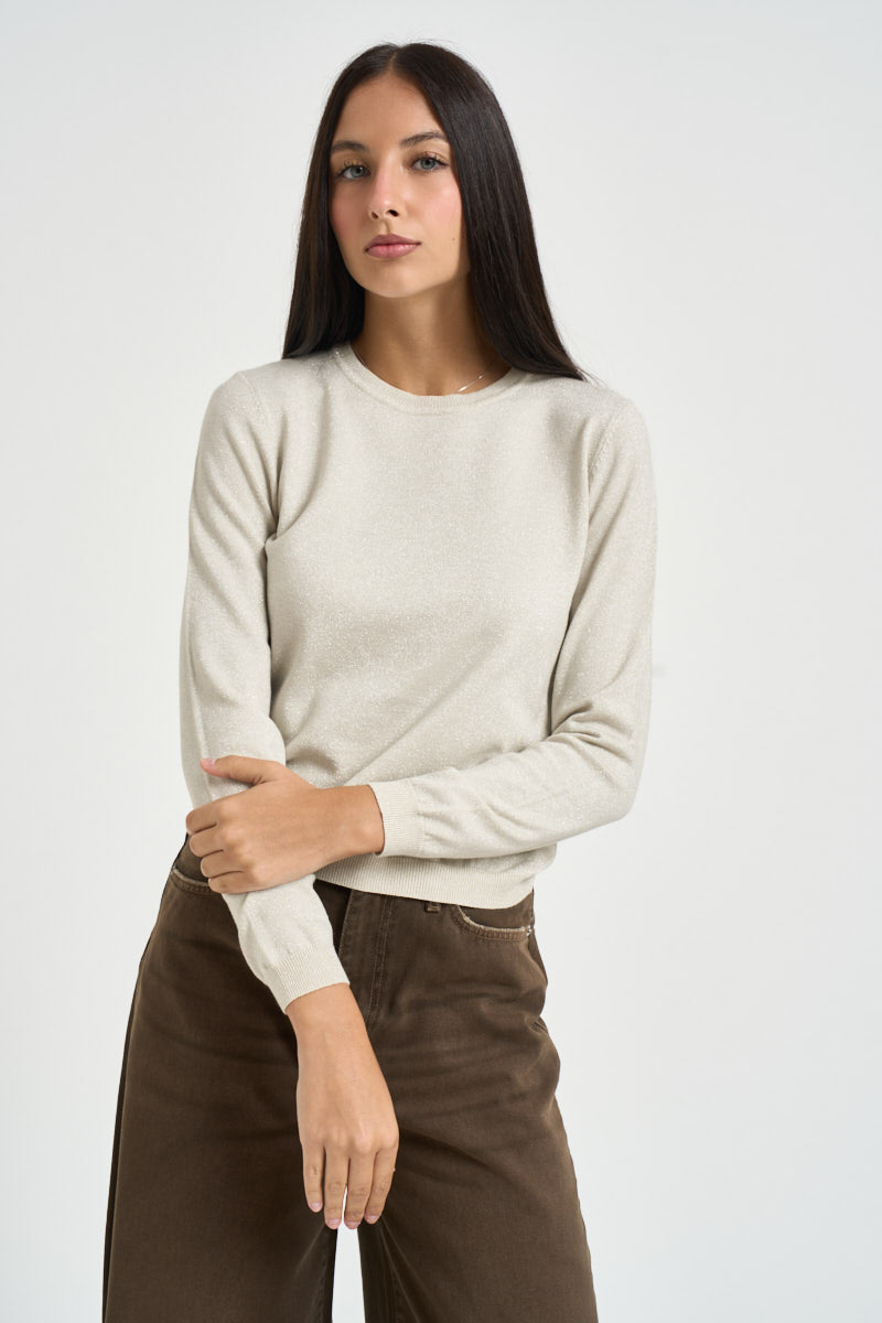 Maglia donna in lurex panna DGF6940 NATURALE INCLOTH 